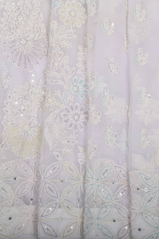 Ada Hand Embroidered White Georgette Lucknowi Chikankari Saree/Blouse with Sequinned Work A260377