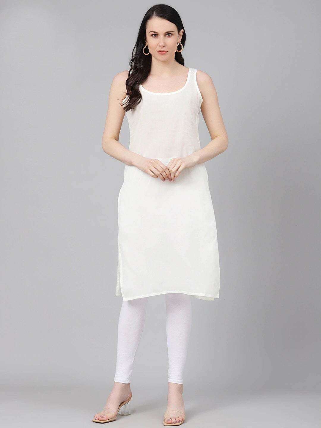 Ada Cream and Black Cotton Long Slips Combo of 2  A301627.