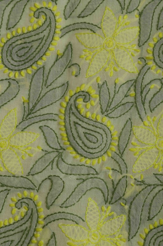 Ada Hand Embroidered Lemon Cotton Lucknowi Chikan Unstitched Suit Piece A100164