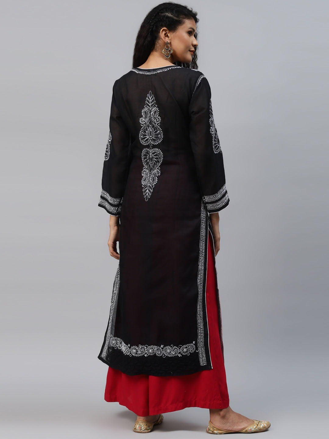 Ada Hand Embroidered Black Cotton Lucknowi Chikankari Straight Kurta A230771