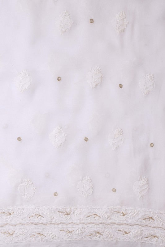 Ada Hand Embroidered White Georgette Lucknowi Chikan Unstitched Kurta Piece with Pearl Work A501433
