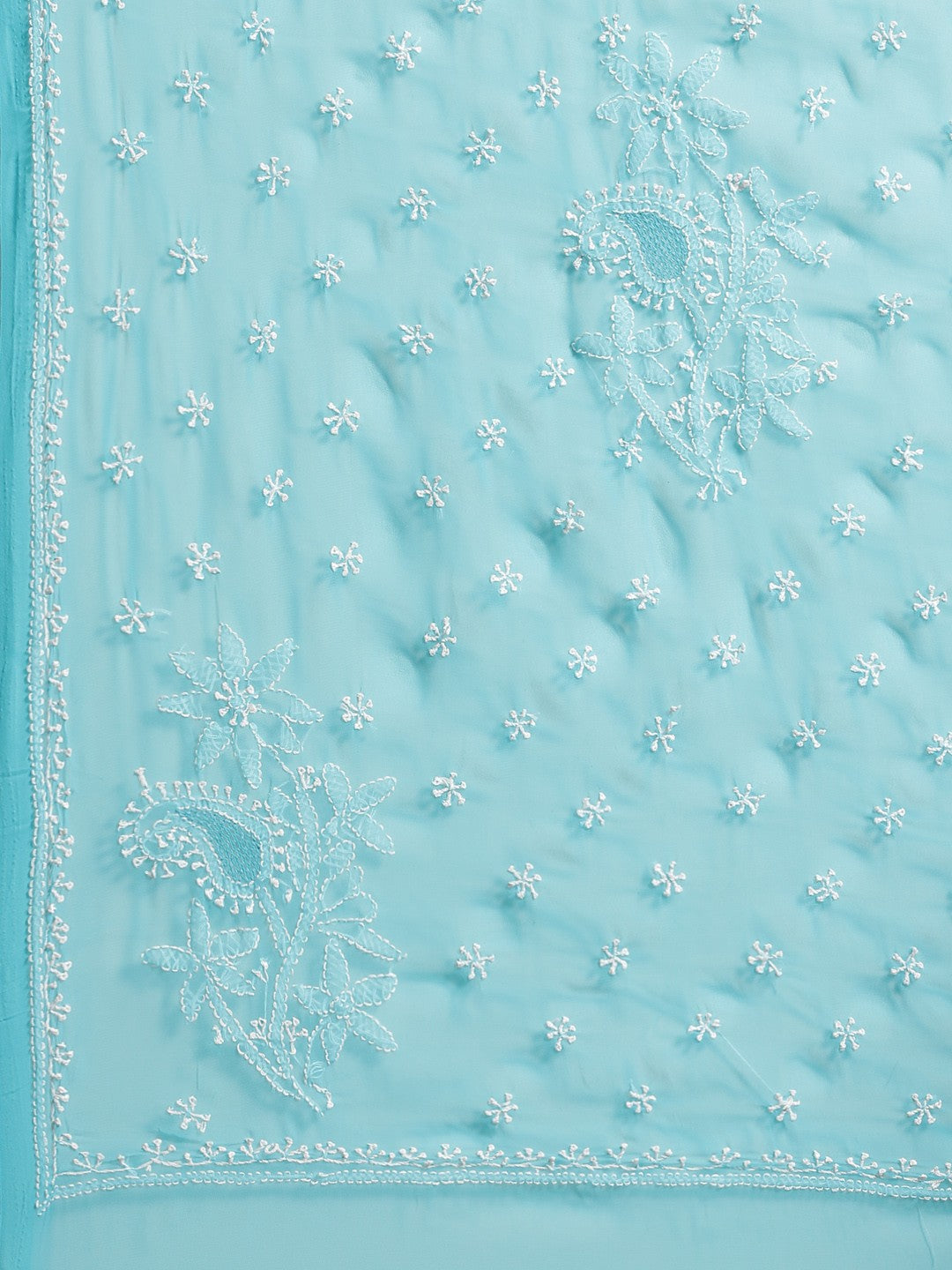 Ada Hand Embroidered Blue Georgette Lucknow Chikan Saree With Blouse - A233469