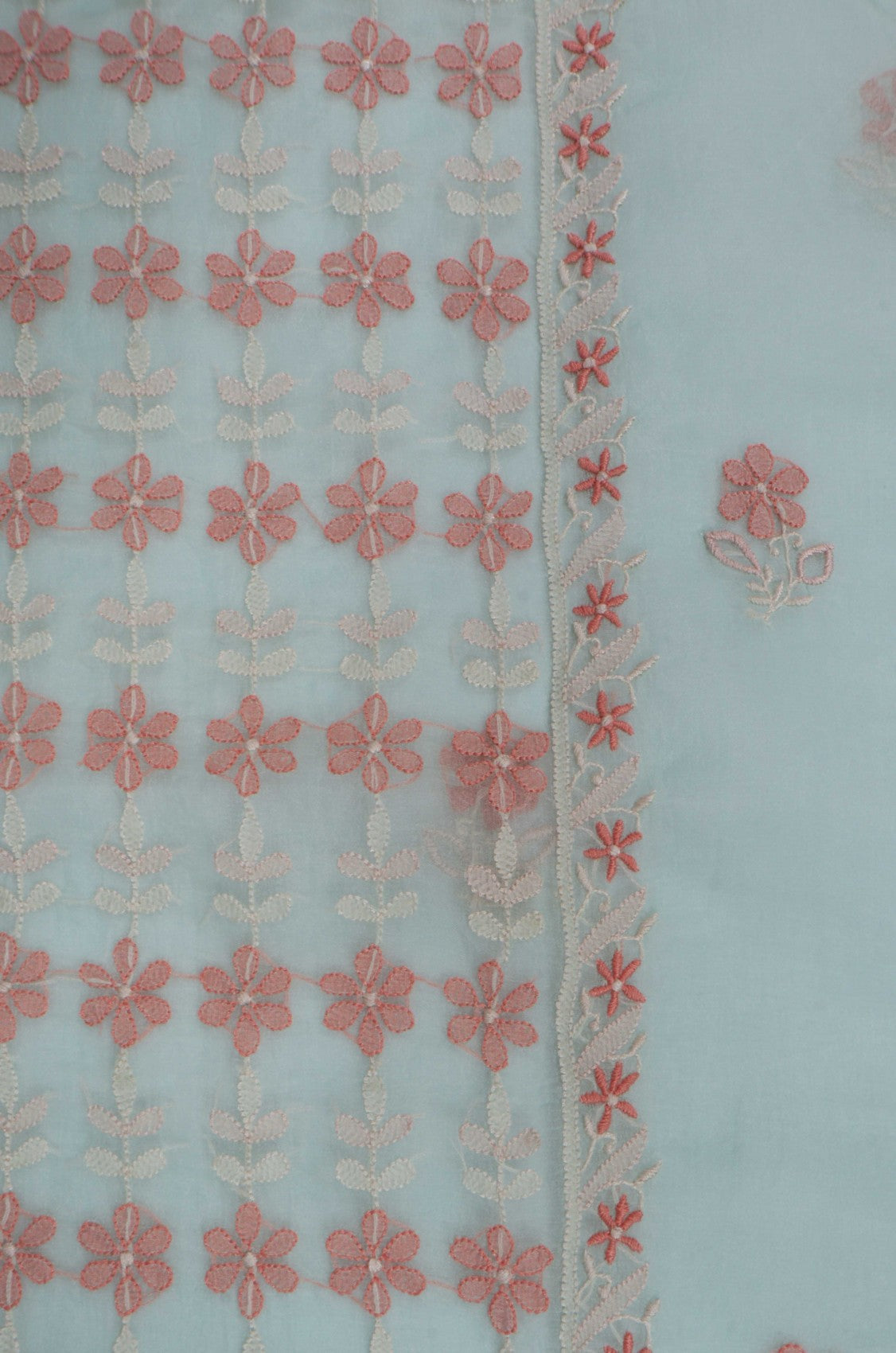 Ada Hand Embroidered Pista Green Organza Lucknowi Chikankari Unstitched Kurta Dupatta Set 01A250933