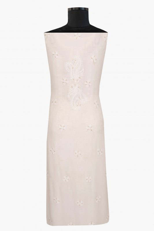 Ada Hand Embroidered White Georgette Lucknowi Chikan Unstitched Kurta Dupatta with Pearl Work A613206