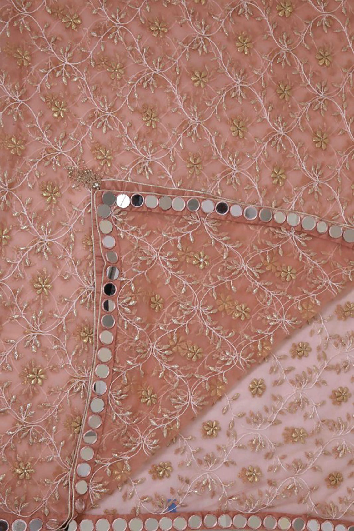 Ada Hand Embroidered Dusty Pink Net Lucknowi Chikankari Dupatta With Gota Patti Work A600706
