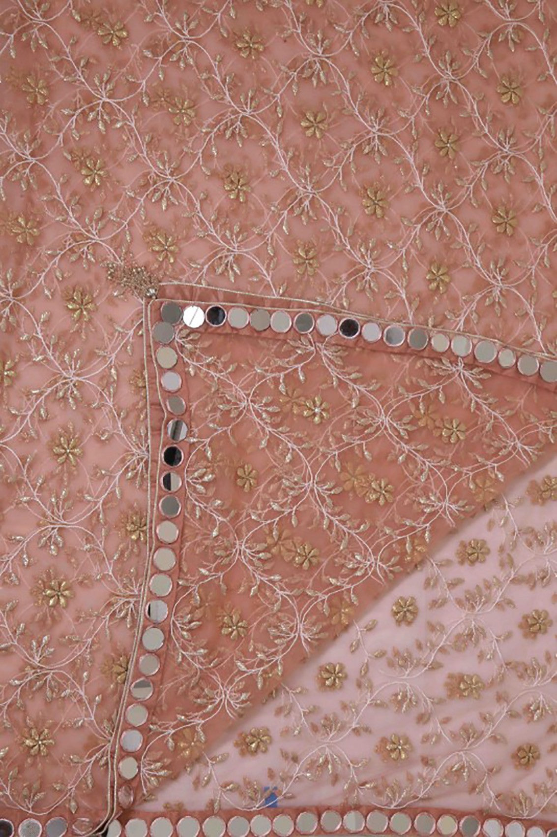 Ada Hand Embroidered Dusty Pink Net Lucknowi Chikankari Dupatta With Gota Patti Work A600706
