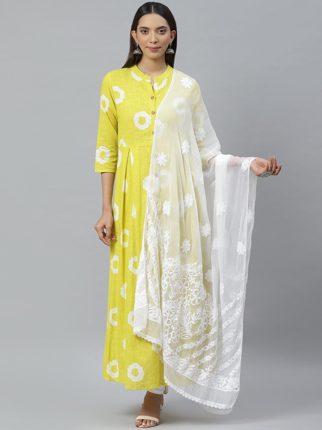 Ada Hand Embroidered White Chiffon Lucknowi Chikankari Dupatta– A511123