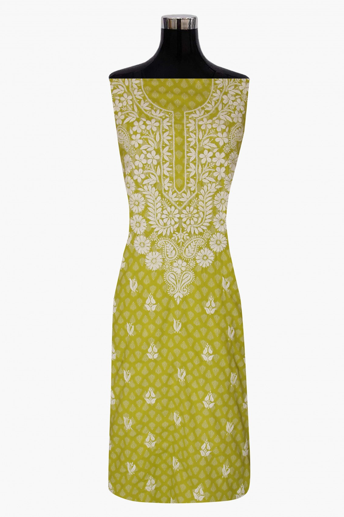 Ada Hand Embroidered Green Cotton Lucknowi Chikankari Unstitched Suit Piece A211236