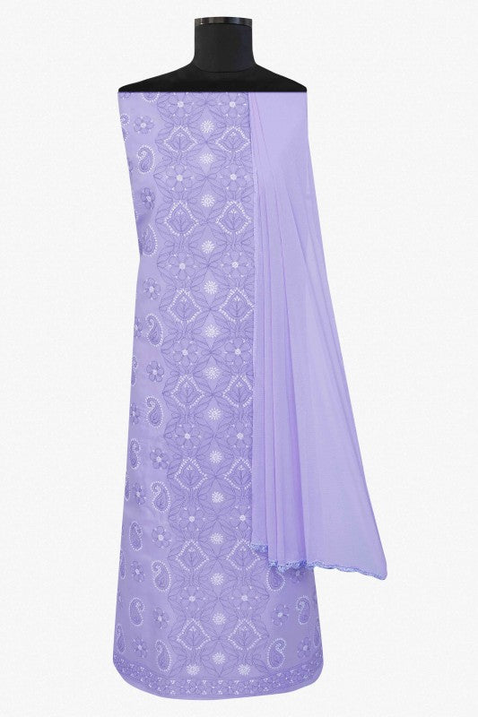 Ada Hand Embroidered Mauve Cotton Lucknowi Chikan Unstitched Suit Piece–A100169