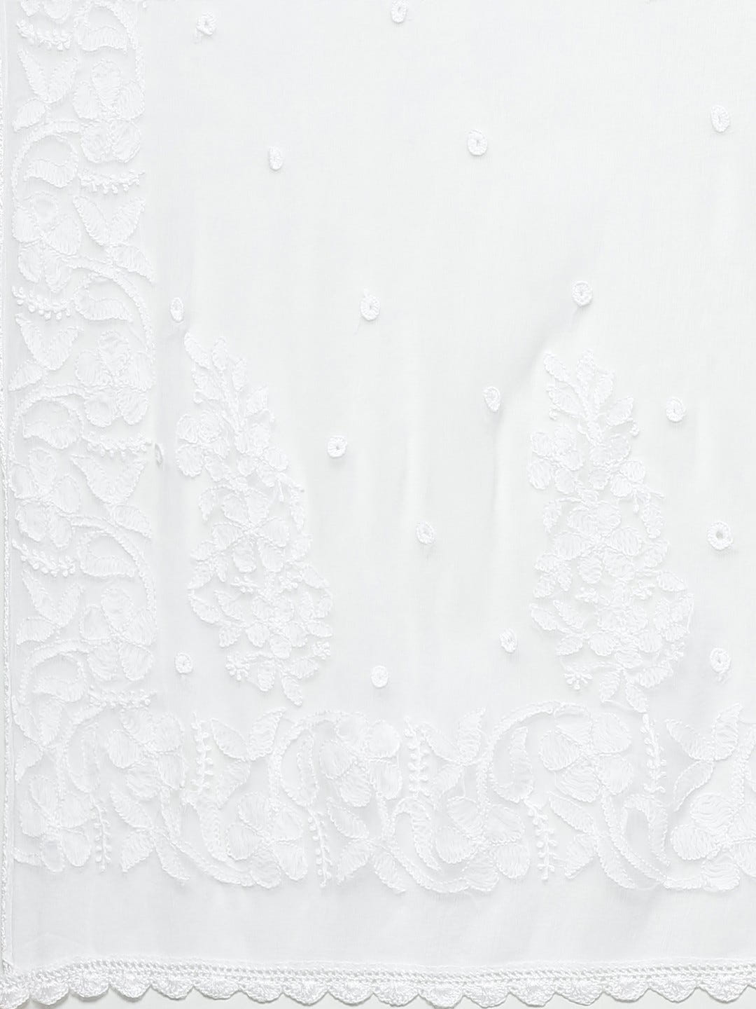 Ada Hand Embroidered White Chiffon Lucknowi Chikankari Dupatta– A511130