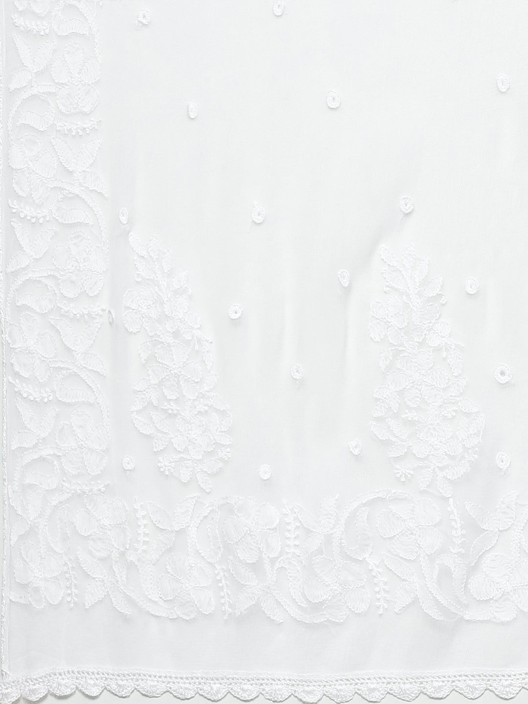 Ada Hand Embroidered White Chiffon Lucknowi Chikankari Dupatta– A511130
