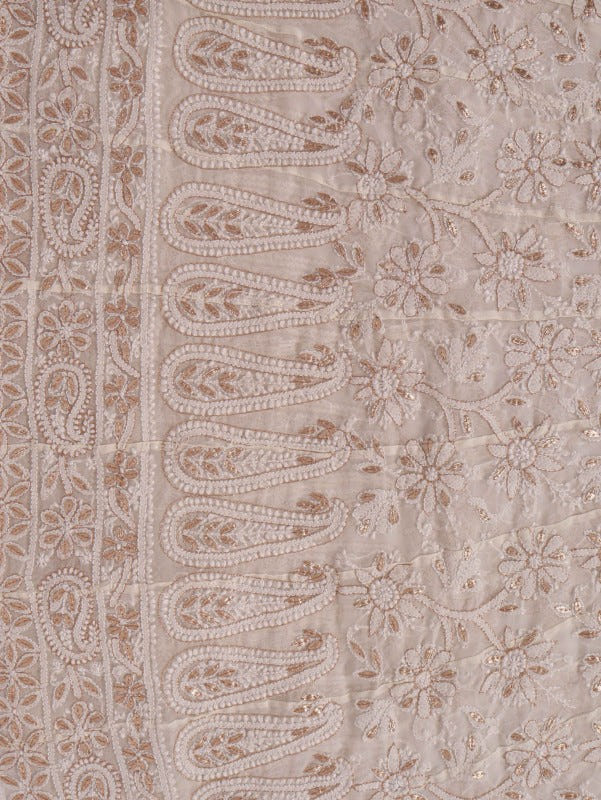 Ada Hand Embroidered White Georgette Lucknowi Chikan Unstitched Anarkali Set with Gota Patti Work A376108