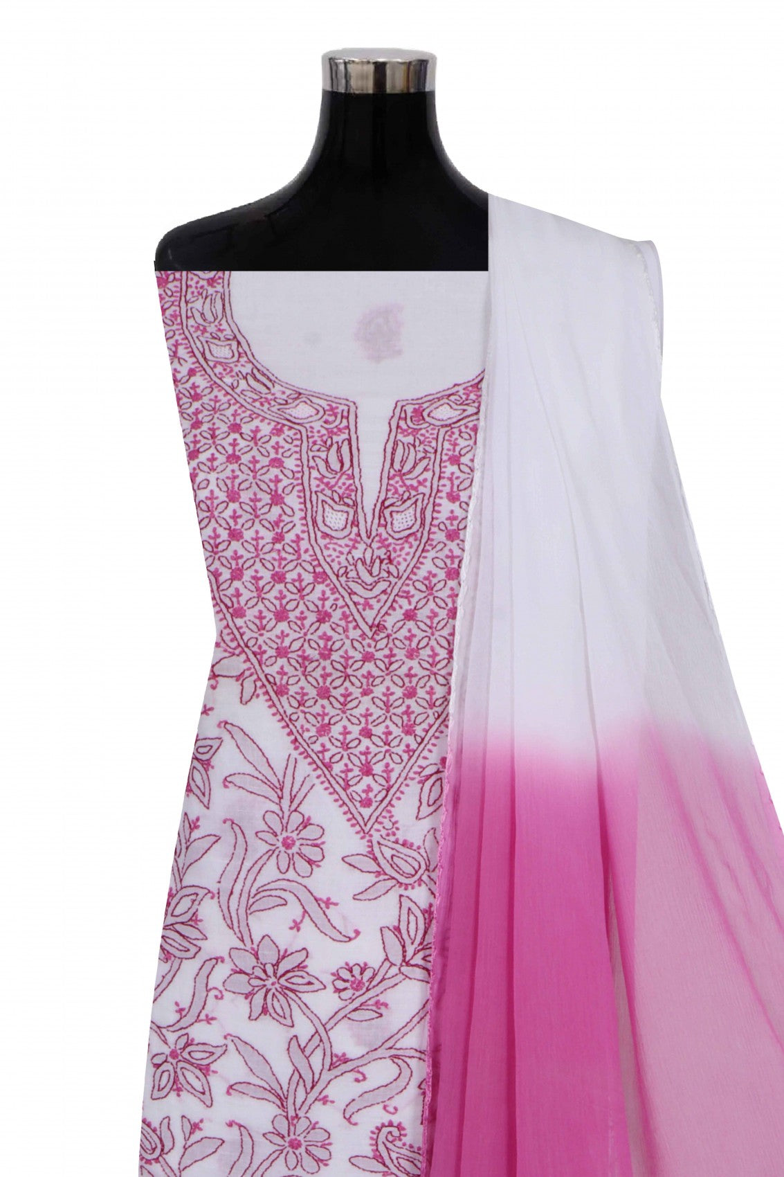 Ada Hand Embroidered White Cotton Lucknowi Chikankari Unstitched Suit Piece A38929