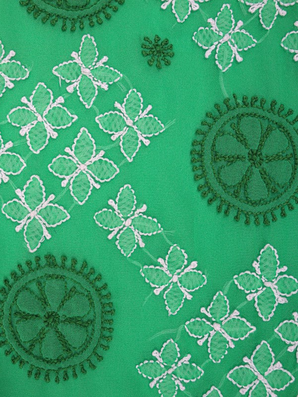 Ada Hand Embroidered Emerald Green Georgette Lucknowi Chikankari Saree With Blouse A223503