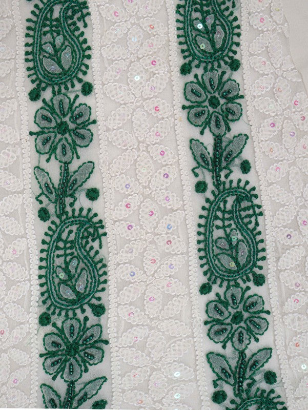 Ada Hand Embroidered White Georgette Lucknowi Chikan Unstitched Kurta Piece With Pearl Work A329740