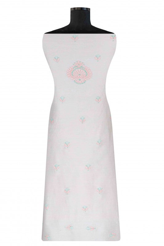Ada Hand Embroidered White Chanderi Lucknowi Chikan Unstitched Kurta Dupatta– A586576