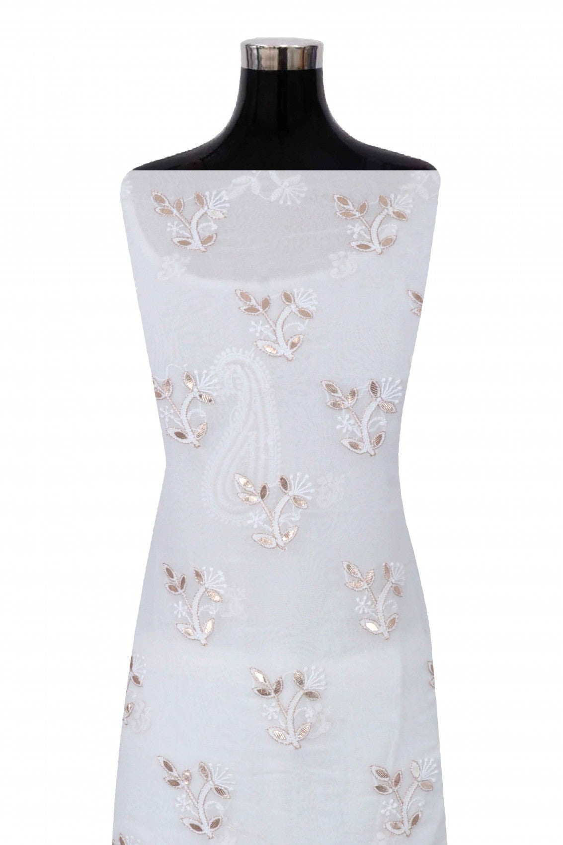 Ada Hand Embroidered White Pure Georgette Lucknowi Chikankari Unstitched Kurta Piece With Zari Work A157280