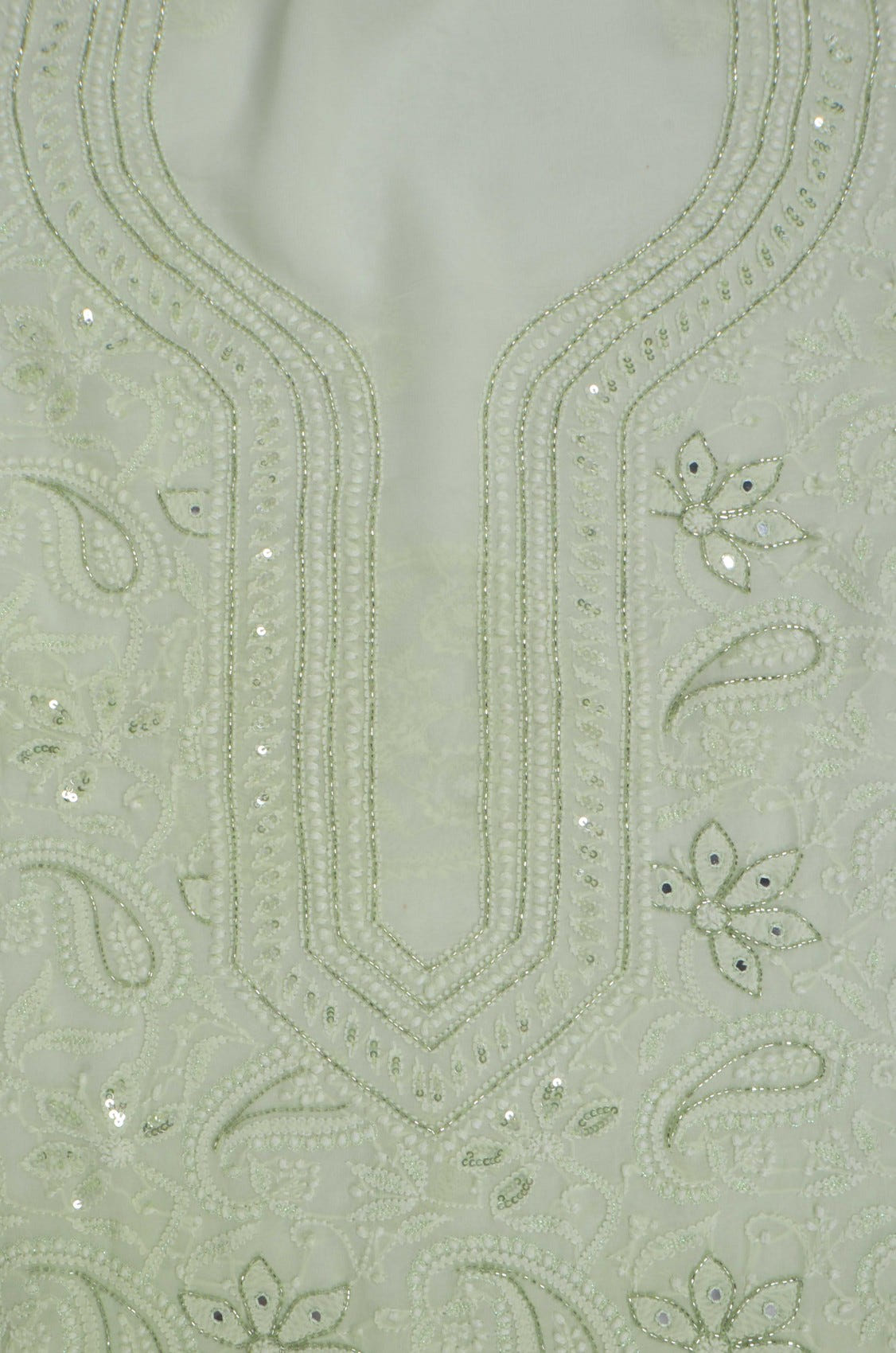 Ada Hand Embroidered Mint Green & Green Ombre Shade Georgette Lucknowi Chikankari Unstitched Kurta Dupatta Set With Cutdana Work 01A255322