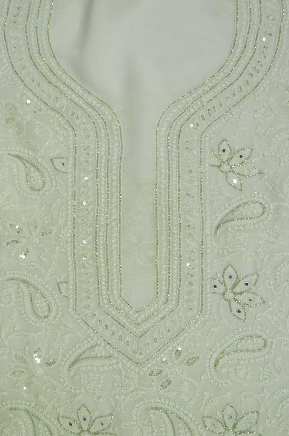 Ada Hand Embroidered Mint Green & Green Ombre Shade Georgette Lucknowi Chikankari Unstitched Kurta Dupatta Set With Cutdana Work 01A255322