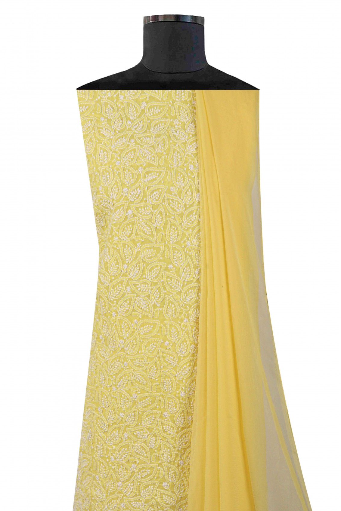Ada Hand Embroidered Yellow Cotton Lucknowi Chikankari Unstitched Suit Piece 01A137314