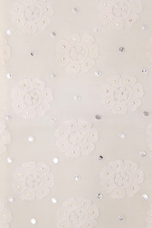 Ada Hand Embroidered White Pure Georgette Lucknowi Chikankari Table Runner With Mirror Work 01A15266