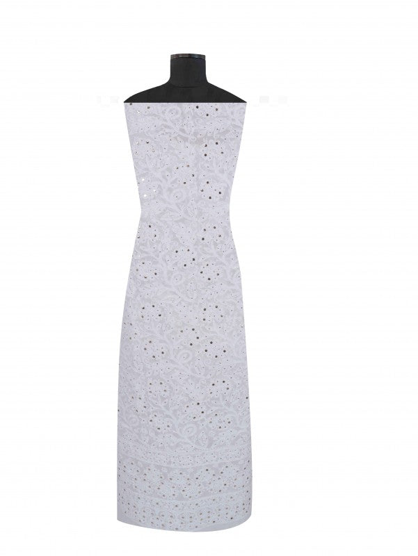 Ada Hand Embroidered White Georgette Lucknowi Chikankari Unstitched Kurta Dupatta Set with Muqaish Work  01A227531