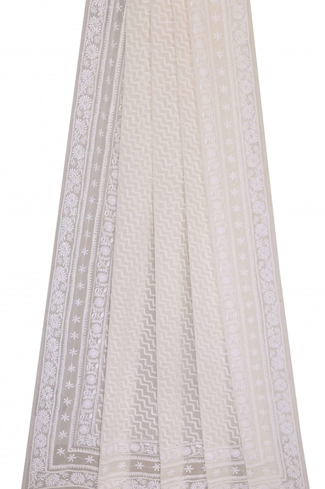 Ada Hand Embroidered Off White Pure Georgette Lucknowi Chikankari Dupatta  A615502
