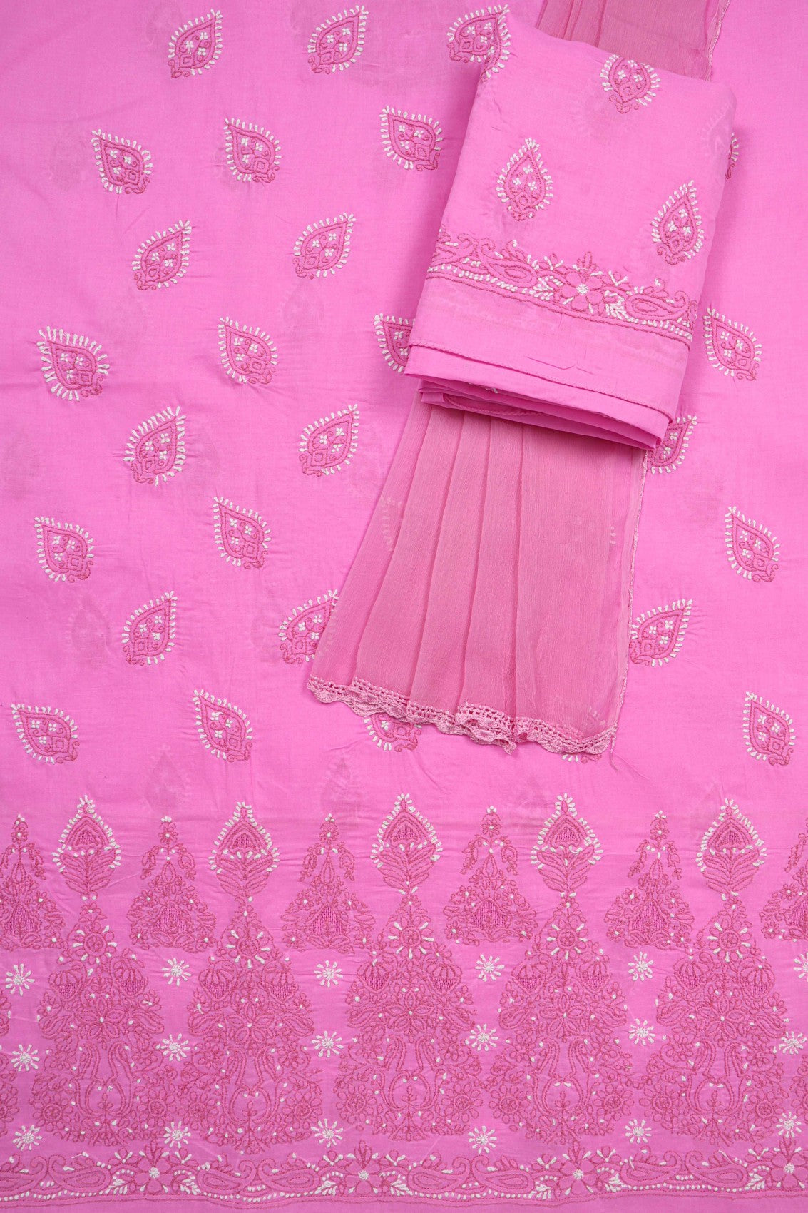 Ada Hand Embroidered Pink Cotton Lucknowi Chikankari Unstitched Suit Piece A258662