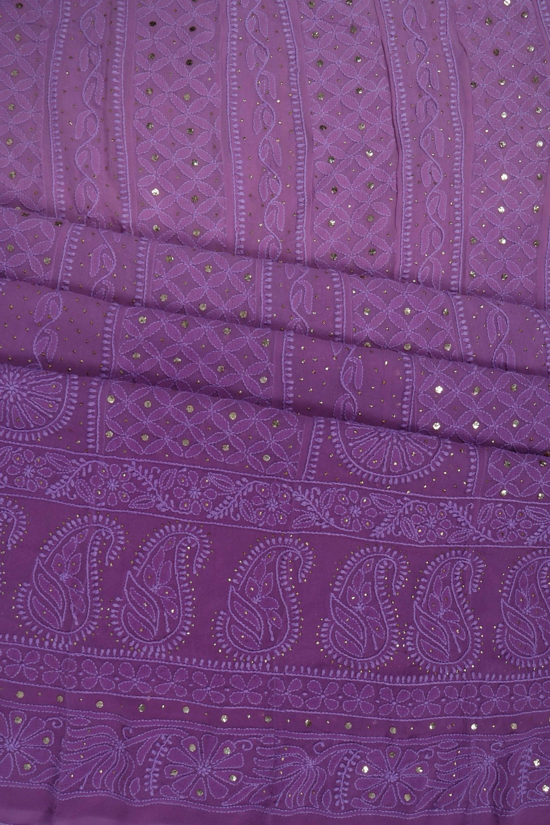 Ada Hand Embroidered Purple Ombre Shade Georgette Lucknowi Chikankari Semi-Stitched Anarkali Kurta Dupatta Set With Muqaish Work 01A207573