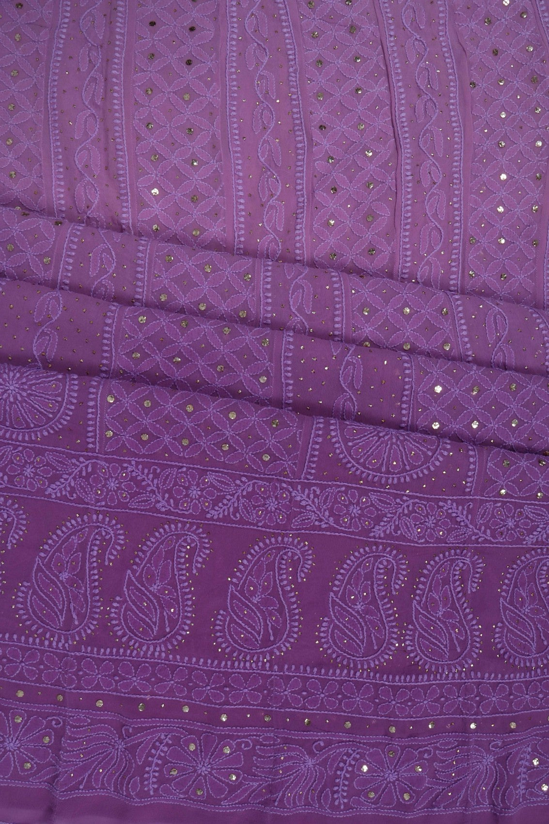 Ada Hand Embroidered Purple Ombre Shade Georgette Lucknowi Chikankari Semi-Stitched Anarkali Kurta Dupatta Set With Muqaish Work 01A207573