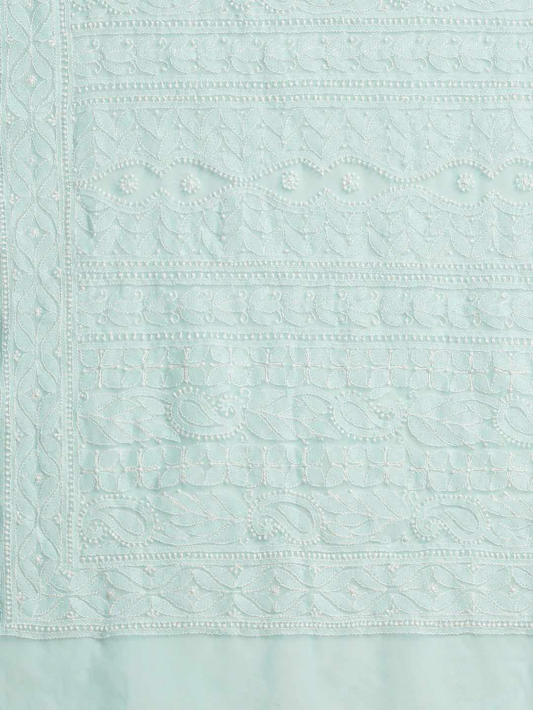 Ada Hand Embroidered Sea Green Georgette Lucknow Chikan Saree With Blouse A311324