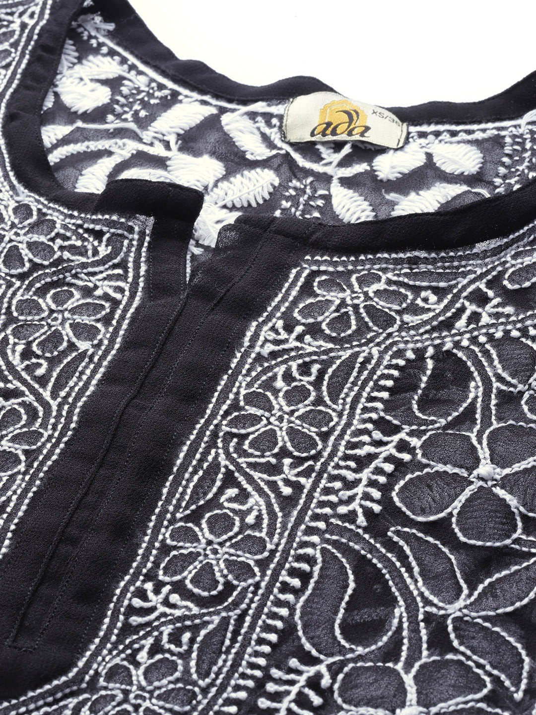 Ada Hand Embroidered Black Georgette Lucknowi Chikankari Straight Kurti A911126