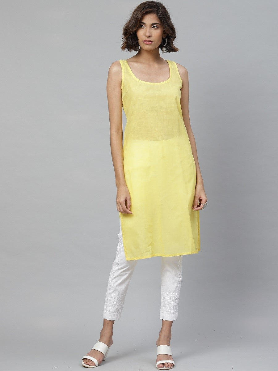 Ada Hand Embroidered Yellow And White Georgette Lucknowi Chikankari Kurta Set With Slip-A100545
