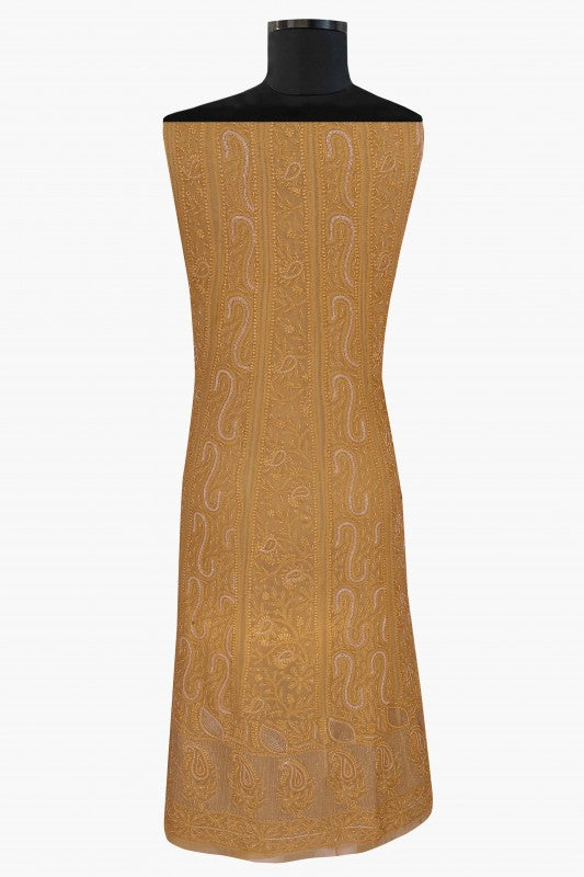 Ada Hand Embroidered Fawn Georgette Semi-stitched Anarkali Kurta Dupatta With Pearl Work- A484666