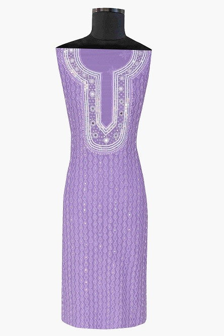 Ada Hand Embroidered Mauve Pure Georgette Lucknowi Chikan Unstitched Kurta Dupatta Set with Pearl & Sequinned Work A623653