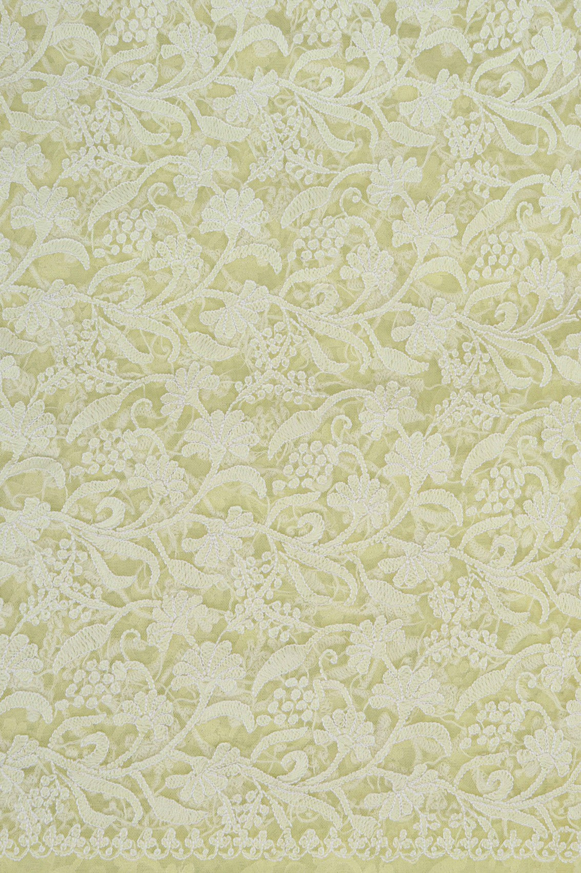 Ada Hand Embroidered Lemon Net Lucknowi Chikankari Dupatta A567878