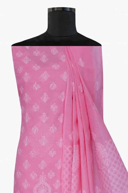 Ada Hand Embroidered Pink Cotton Lucknowi Chikan Unstitched Suit Piece–A607708