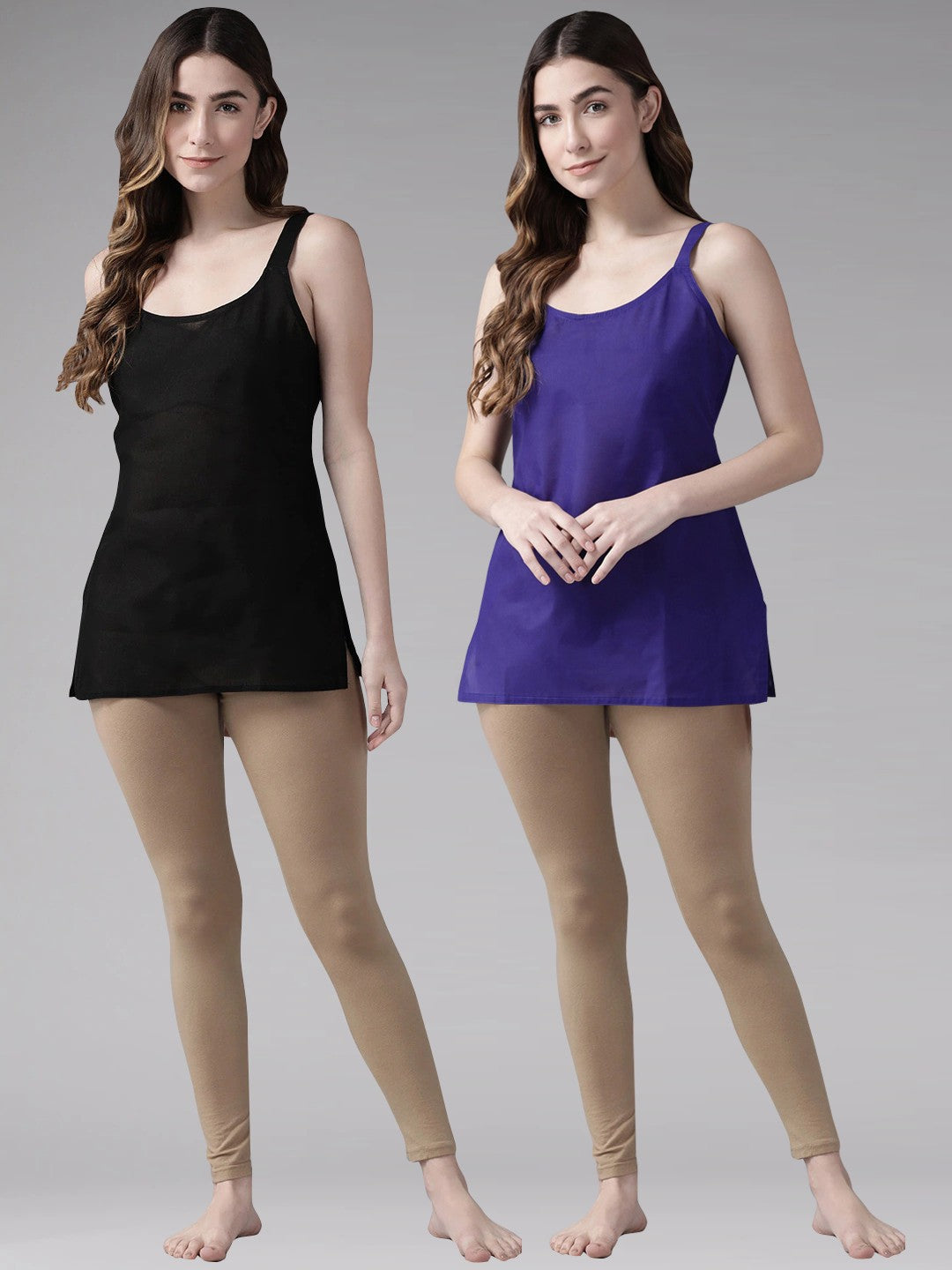 Ada Blue and Black Cotton Short Slips Combo of 2 A312880.