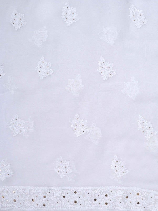 Ada Hand Embroidered White Cotton Lucknowi Chikankari Unstitched Kurta Piece A108917