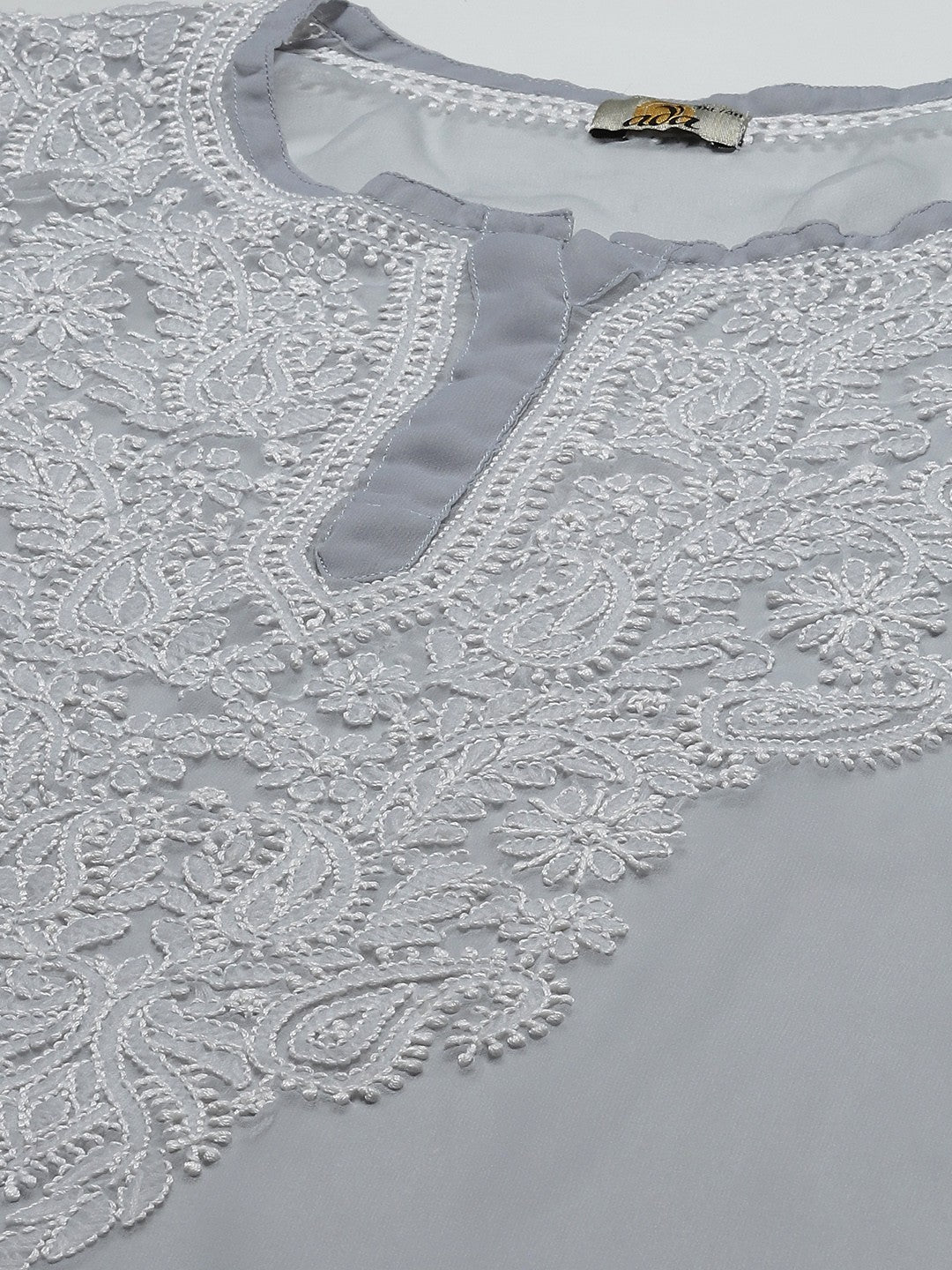 Ada Hand Embroidered Grey Georgette Lucknow Chikan Kurta with Slip A411358