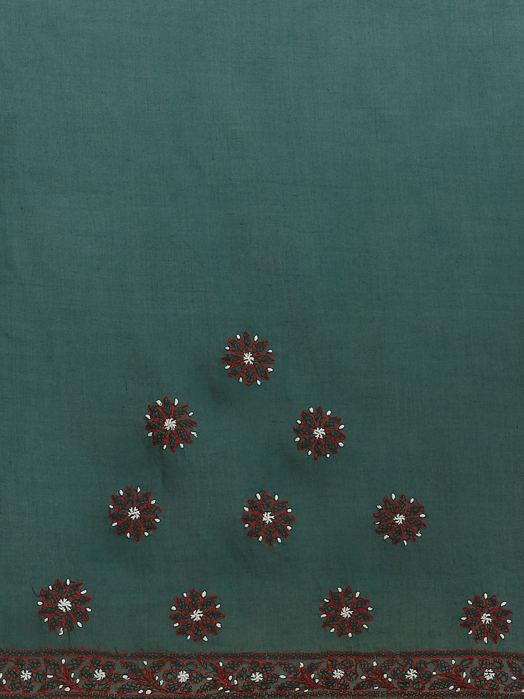 Ada Hand Embroidered Green Cotton Lucknow Chikan Saree With Blouse-A311208