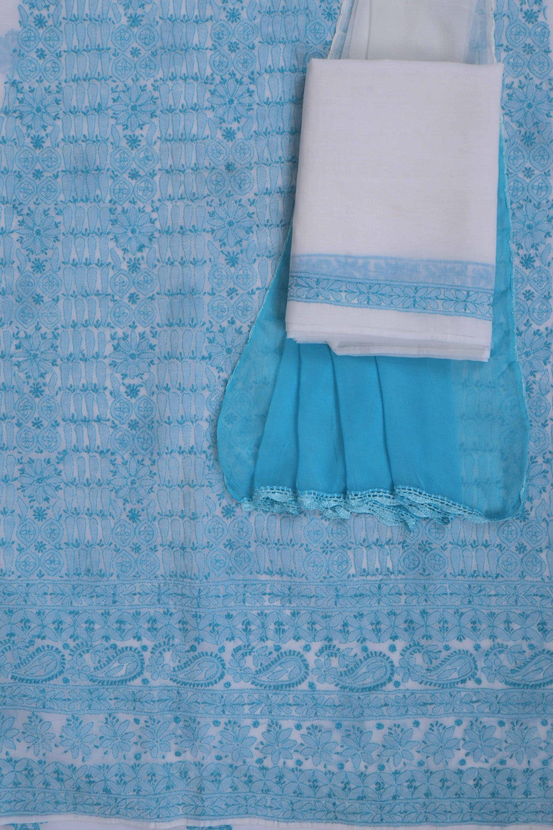 Ada Hand Embroidered White Cotton Lucknowi Chikankari Unstitched Suit Piece 01A271111