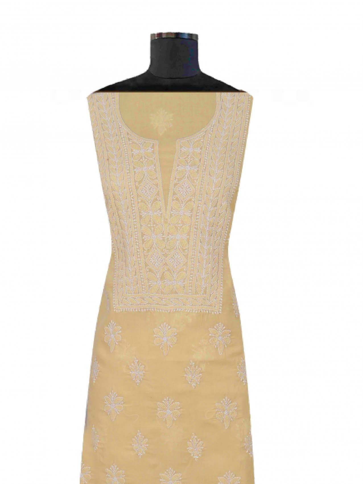 Ada Hand Embroidered Dark Fawn Cotton Lucknowi Chikankari Unstitched Suit Piece 01A193610