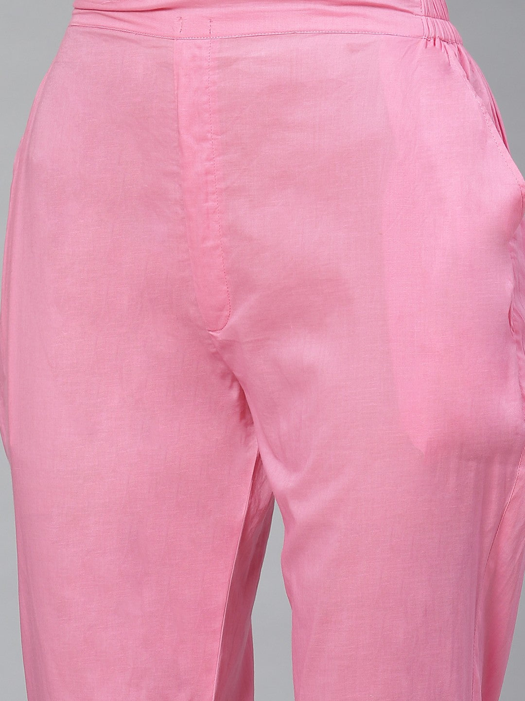 Ada Hand Embroidered Rose Pink Cotton Lucknowi Chikankari Straight Kurta With Trouser Set A100339