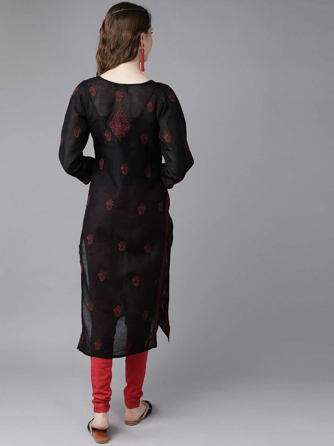Ada Hand Embroidered Black Cotton Lucknowi Chikankari Kurta Set A811171