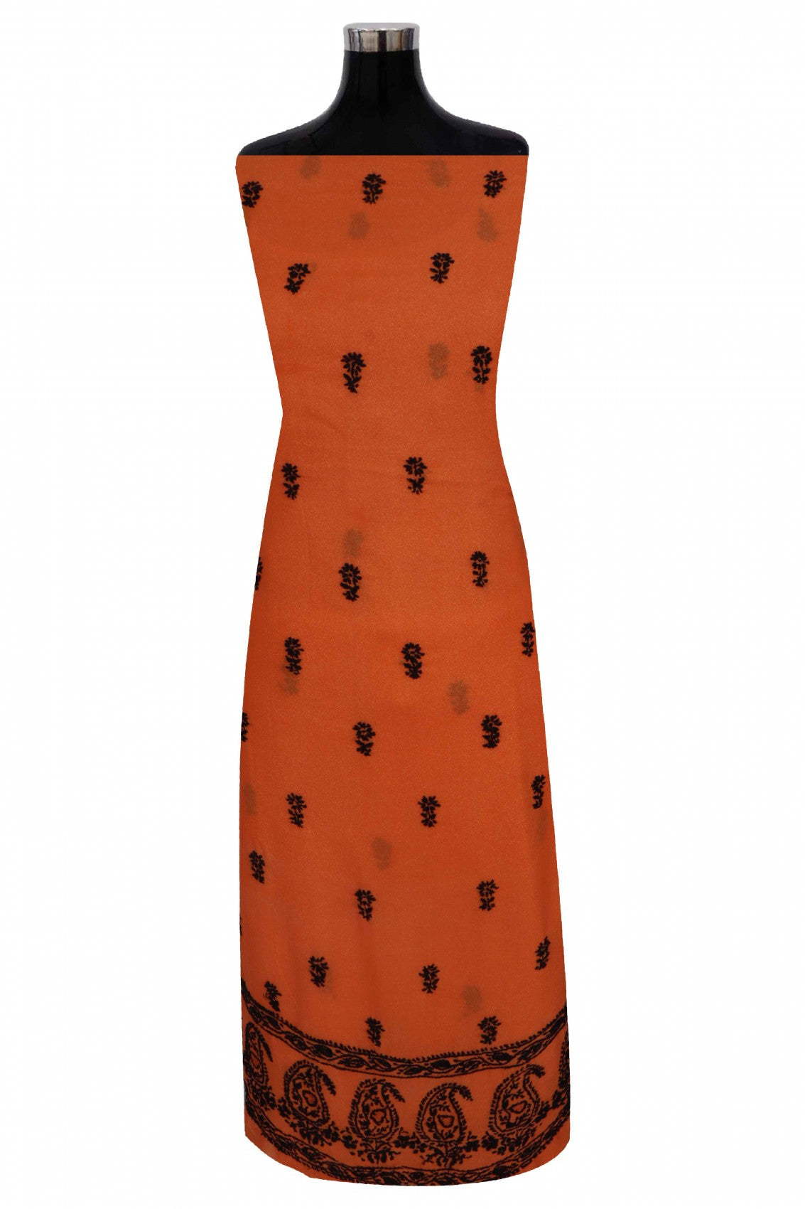 Ada Hand Embroidered Orange Georgette Lucknowi Chikankari Unstitched Kurta Piece A316182