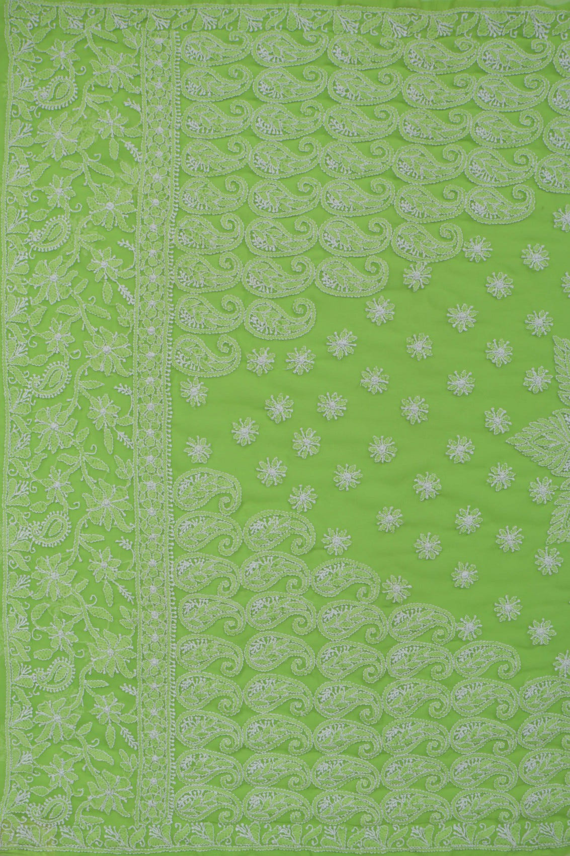 Ada Hand Embroidered Parrot Green Georgette Lucknowi Chikankari Saree With Blouse A599391