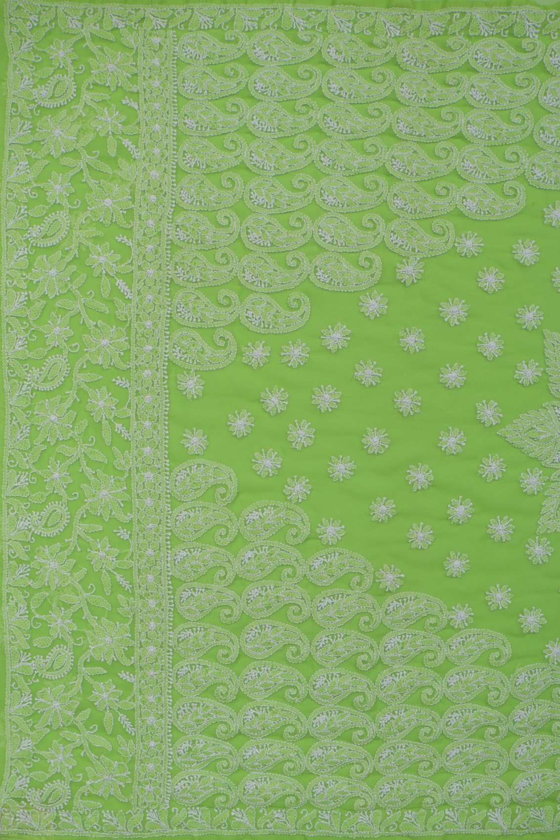 Ada Hand Embroidered Parrot Green Georgette Lucknowi Chikankari Saree With Blouse A599391