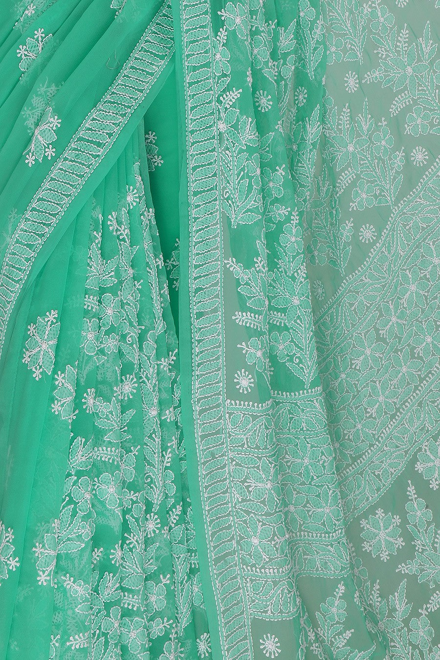 Ada Hand Embroidered Green Georgette Lucknowi Chikankari Saree with Blouse A621564