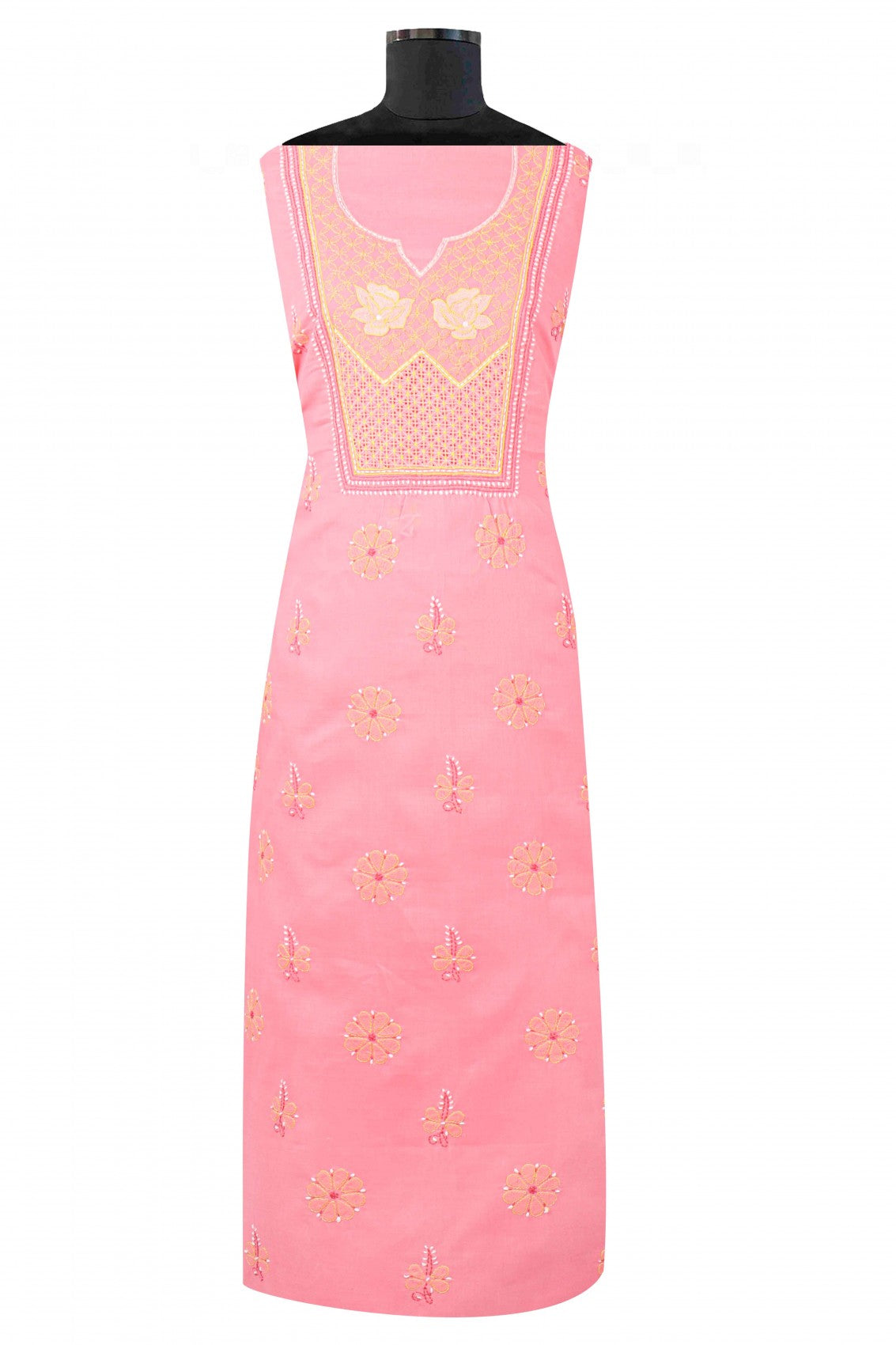Ada Hand Embroidered Peach Cotton Lucknowi Chikankari Unstitched Suit Piece A610094